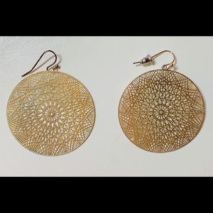 Gold Round Cut Out Drop Earrings